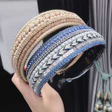 Sequins Pearl Beads Headband Girls Womens Wide Hairbands Bohemia Hair Hoop