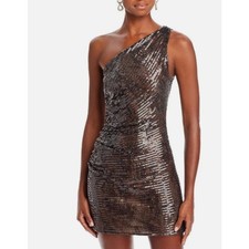 Halston Sequin Mini Cocktail Dress Size 8 Chocolate Brown Bodycon Glam HOCO