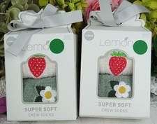 4 PAIRS Ladies Lemon Super Soft Crew Socks With FLOWERS/STRAWBERRIES NEW SEALED