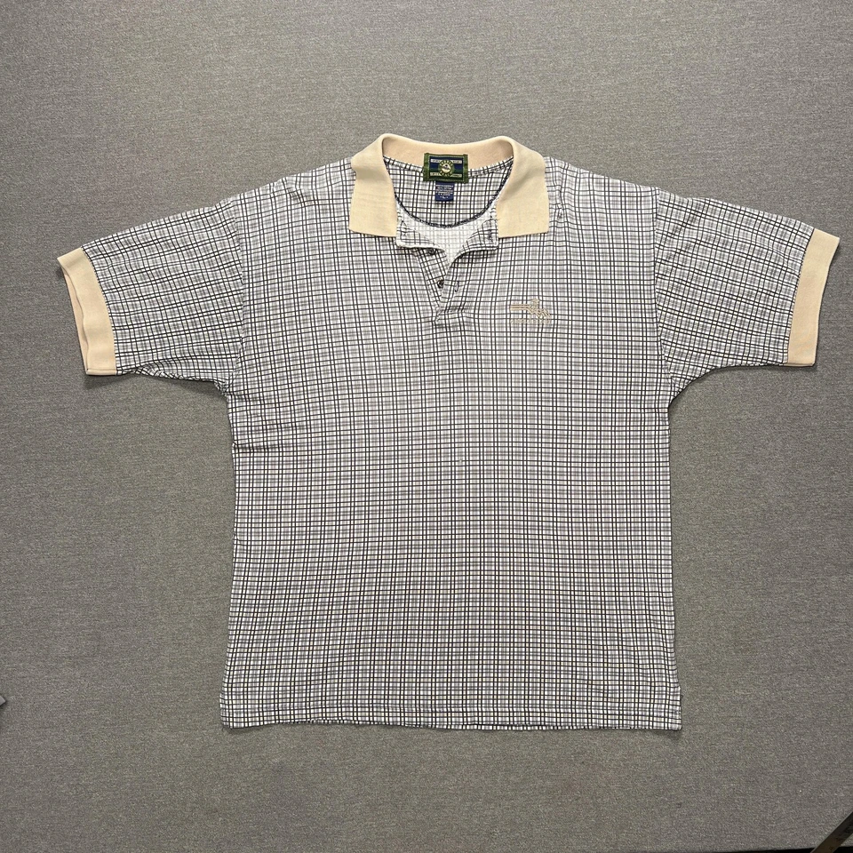 VINTAGE Pebble Beach Polo Shirt Mens Large Black White Plaid Beige Collar Golf - Image 2 of 4