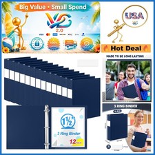 12 Pcs Navy Blue 1.5 Inch Plastic 3 Ring Binders Letter Size Holds 350 Sheets
