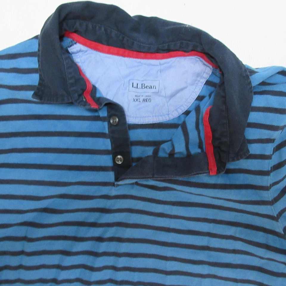 Camisa polo de rugby manga larga a rayas azul negro 2XL algodón LL Bean para hombre Foto 3 de 4