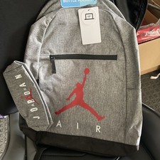 Nike Jordan Air School Backpack Pencil Case Bottle Pocket Large Gray 9A0503-GEH