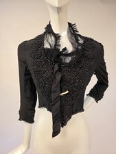 VICTORIAN 1890  S BLACK SILK BODICE W BUBBLE GLASS BEADING  CORSET LACING FRONT