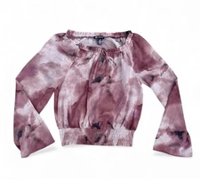 I.N.C. International Concepts Long Sleeve Sheer Metallic Crop Peasant Blouse XS