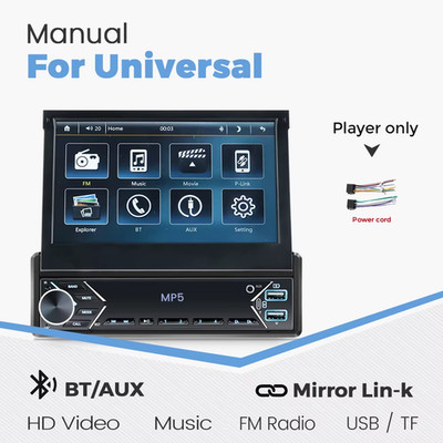 1Din 7'' Retractable Touch Screen MP5 Car Radio Player Car Wireless Carplay Andro