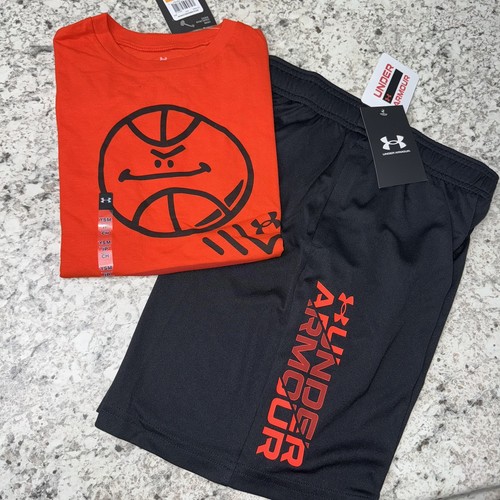 Under Armour Boys Youth Small (8) Basketball Black Shorts Outfit Set NEW