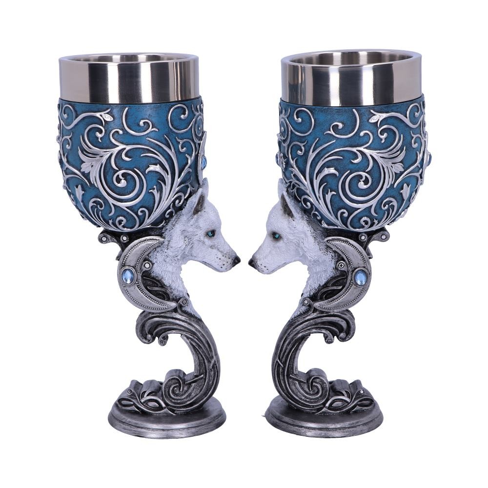 Animals & Nature Unisex Kids White/Blue/Silver Wild At Heart Twin Wolf Heart Set Of Two Goblets | Goblets & - Resin - Image 3