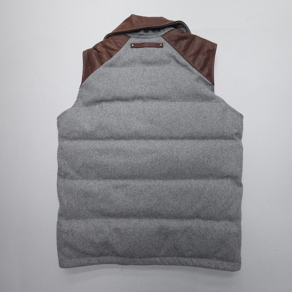 Alps & Meters Alpine Down Vest Mens Medium Gray Wool Leather Trim Quilted - Image 3 of 4