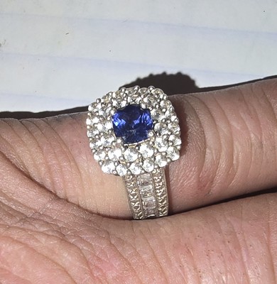Blue Saphire  Ring With Double Diamond Halos Set In 925 sterling silver