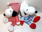 PEANUTS Xmas 2 SNOOPY 7” PLUSH w/ Jingle Bells PAJAMAS & WINTER OUTFIT Whitman — photo 1
