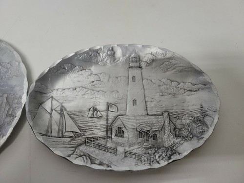 3× Hand Hammered The Forge Small Plate Raised Design of Sail Boat - Picture 2 of 12