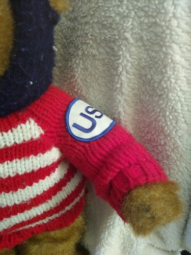 Teddy Bear Plush Celebrate USA 1999 Red White Blue Knit Sweater Hoodie Vintage - Picture 5 of 11