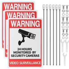 10"x14" Warning 24 hour Video Surveillance Security Sign, with 12"Metal Stake