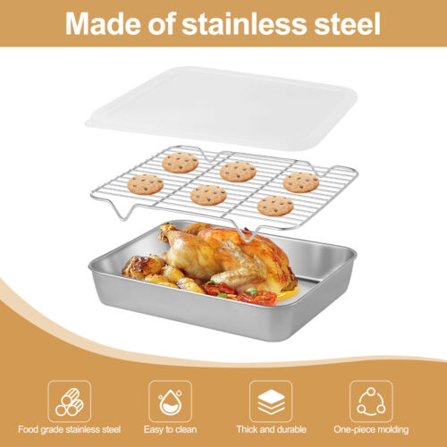 Baking Tray with Frame and Airtight Lid Set Stainless Steel Roasting Tray Silver - Picture 5 of 11