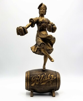 Blatz Beer Valerie Barmaid Girl Display Statue 1986 Vintage Bronze Tone 1-0074