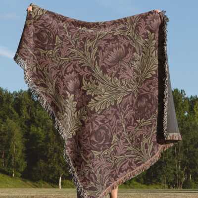 Cotton Floral Woven Throw Blanket - Reversible Tapestry Gift
