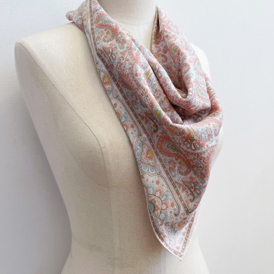 Peach Turquoise Taupe Paisley Floral Square Scarf Headscarf  display picture 2