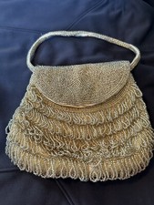 Vintage 1960s Handmade Magid Gold Beaded Lined Evening Purse/Bag