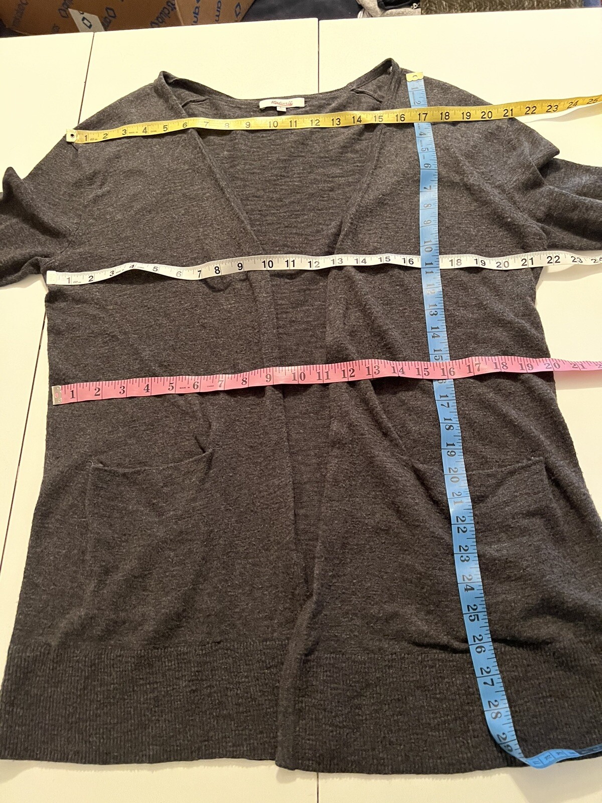 Madewell Open Front Patch Pocket Gray Cardigan Si… - image 8