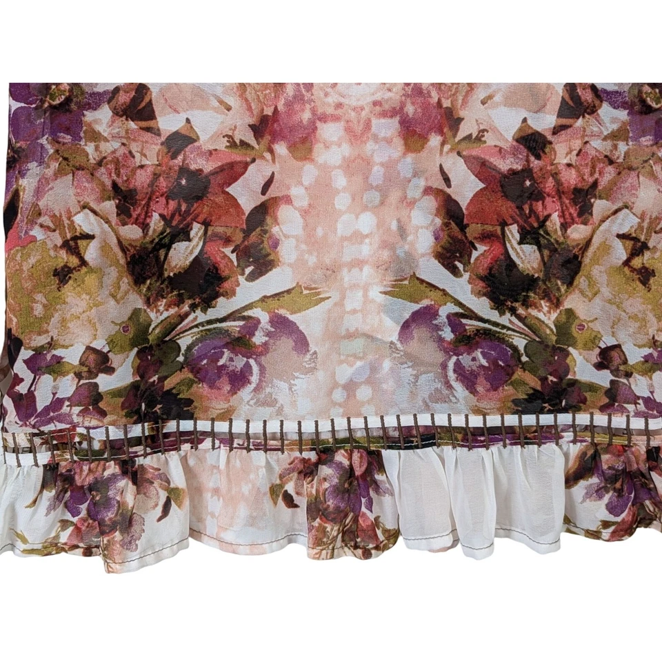 Top de gasa blanco lirio para mujer talla S Cottagecore transparente romántico floral manga 3/4 Foto 4 de 4