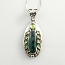 Unique Handmade Sterling Silver Green Malachite Peridot Pendant
