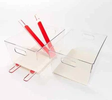 Cella Set of 2 Clear Sliding Drawer Cabinet Bins w/ Silicone Liners White Linen