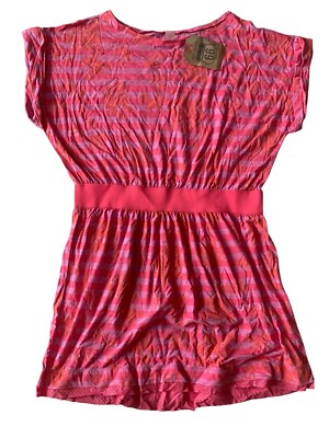 Route 66 Dress Womens XL Boat Neck Short Sleeve Cotton Stripe Floral Mini Dress