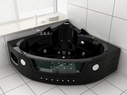 Whirlpool Milano Badewanne Milano Ozon LED Beheizbar Handbrause 152x152cm Black - Bild 2 von 5
