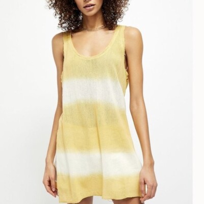 Free People Dip Dye Joni Maxi Tee Tunic Sleeveless Mid Summer Gold Combo Top S