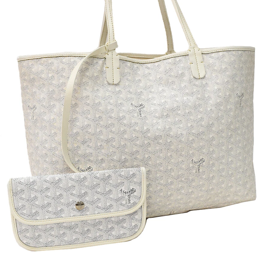 Auth GOYARD Saint Louis Tote Bag Shoulder Bag White PVC Leather bx18