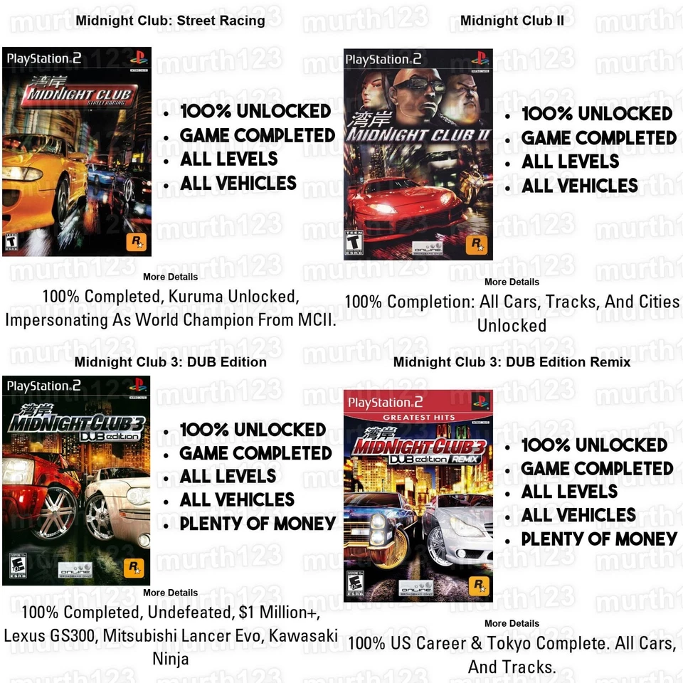 Midnight Club 3 DUB Edition Remix PlayStation 2 PS2 Memory Card Completed Saves - Image 3 of 4