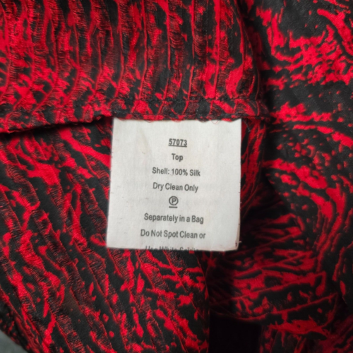 George Gross Womens Blouse Top Size 12 Red Black Pleated Cowl Neck Short Sleeve - Picture 13 of 14