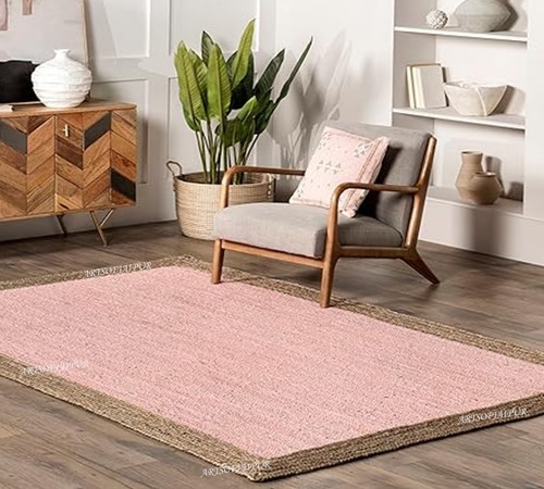 9x12 Ft, Handmade Pink Jute Rug Bohemian Decor Large Size Rug Farmhouse Rug - Picture 6 of 9