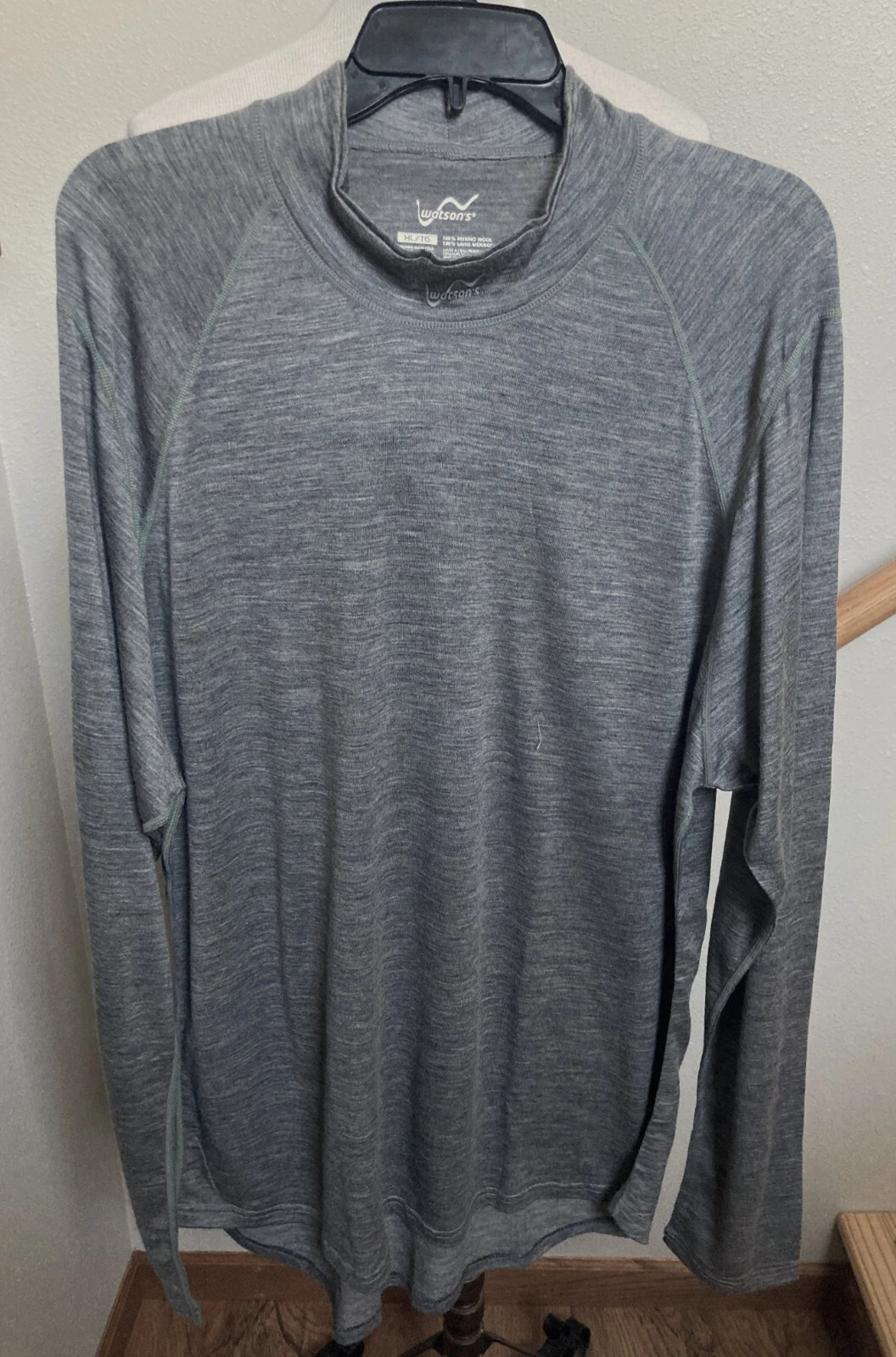 WATSON'S-GRAY-L/S-100% MERINO WOOL-BASE LAYER SHIRT-MOCKNECK-MEN'S XL-EUC