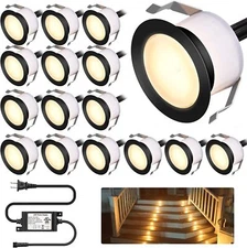 16 PACK Φ1.18 Low Voltage Step Recessed LED Deck Lights IP67 Outdoor Warm White