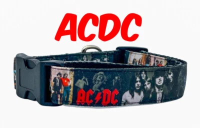 ACDC dog collar handmade adjustable buckle collar 1" wide Rock N Roll