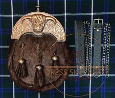 Scottish Full Dress Brown Seal Skin SPORRAN Cow Head Cantle kilt Sporran  Chain
