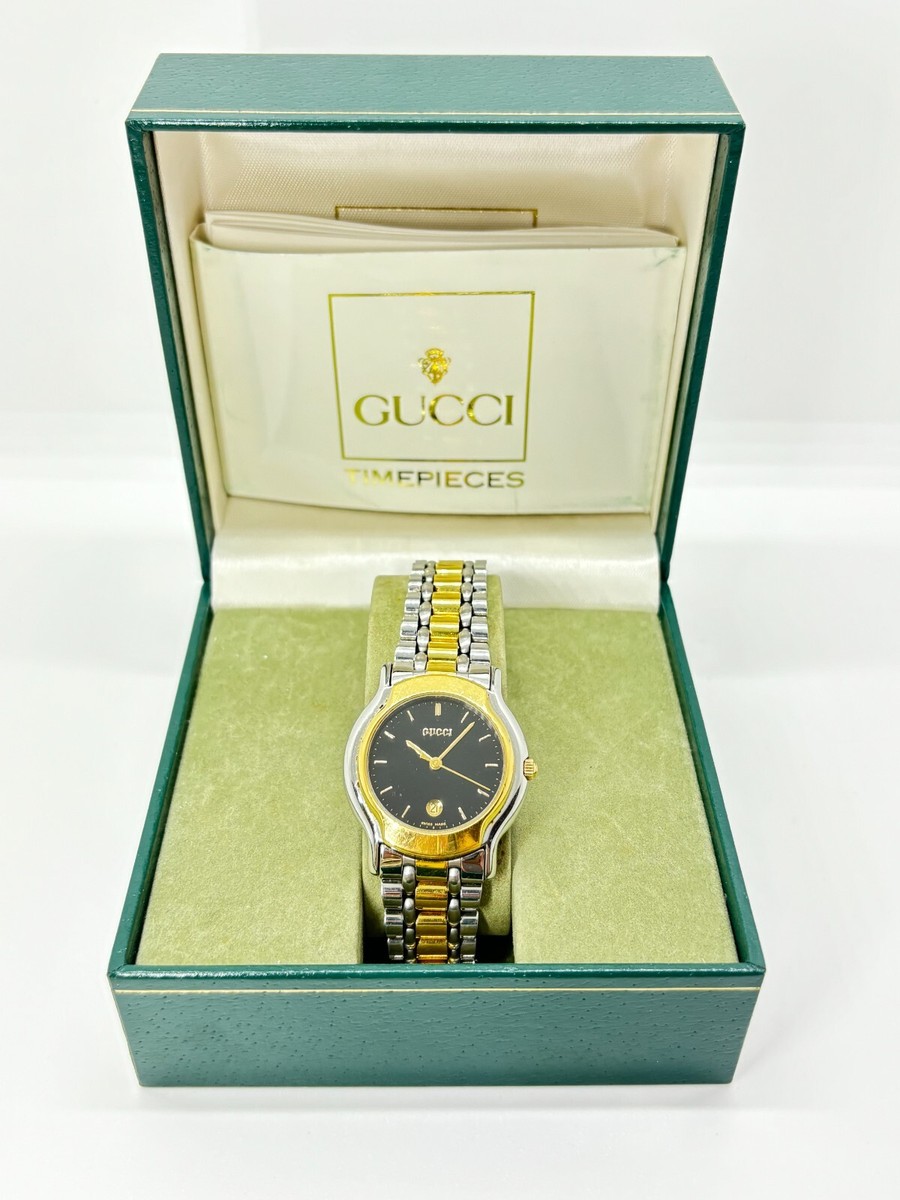 【ボックス】GUCCI アナログ時計 ブラック/ゴールド/シルバー Exc+5 w/Box ] Gucci Watch 8000.2 L Gold & Silver Case Black