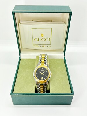 GUCCI ゴールド クォーツ腕時計 専用ボックス付き Exc+5 w/Box ] Gucci Watch 8000.2 L Gold & Silver Case Black Used