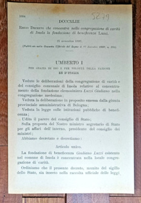 IMOLA 1892 ROYAL DECREE X CONGREGATION OF CHARITY-5279