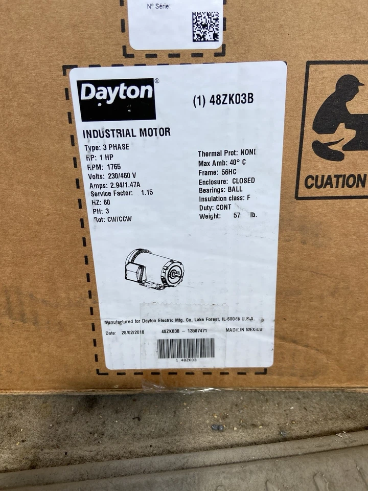 Motor trifásico de uso geral Dayton 48Zk03, 1 HP, quadro 56Hc, 230/460V AC - Imagem 2 de 2