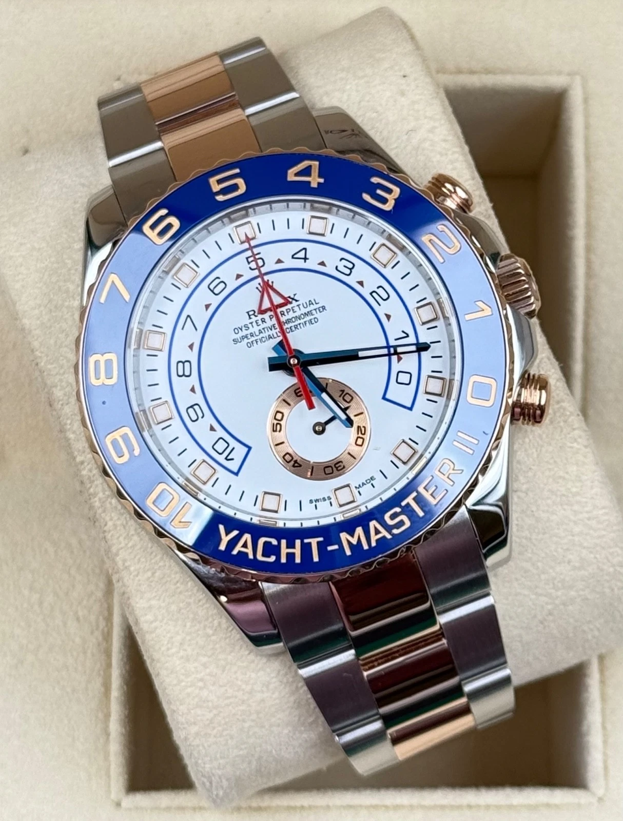 2015 Rolex Yacht-Master II 116681 White Dial Rose Gold Steel 2022 RSC Card 44mm