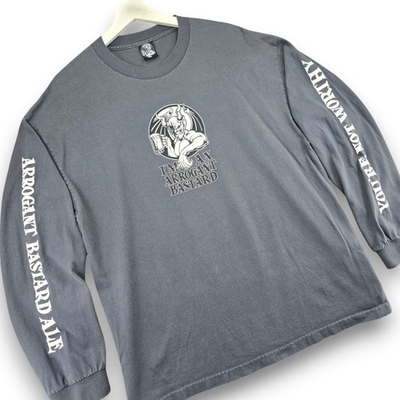 #ad #ad Arrogant Bastard Beer Men#x27;s Long Sleeve T Shirt Dark Grey XL 100% Cotton Graphic $21.59