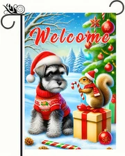 Welcome Garden Flag Double Sided 12X18 Flag Dog Christmas Garden Flag Cute Schna