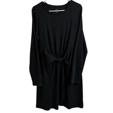 Aerie Women Sz XL Black Ribbed Casual Long Sleeve Twist Front T-Shirt Mini Dress