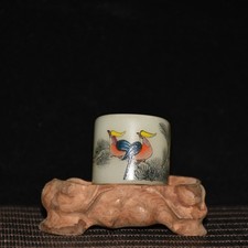 Chinese Peking Glass Hand Painted Exquisite Flower and Bird Ring Thumb Ring 4841