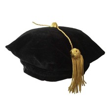 Graduation Doctoral Tam Black Velvet 6 Sided with Gold Bullion Tassel Black 6...