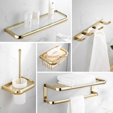 Polish Gold Bathroom Accessories Set Towel Rail Hook Toilet Brush Caddy Bathware