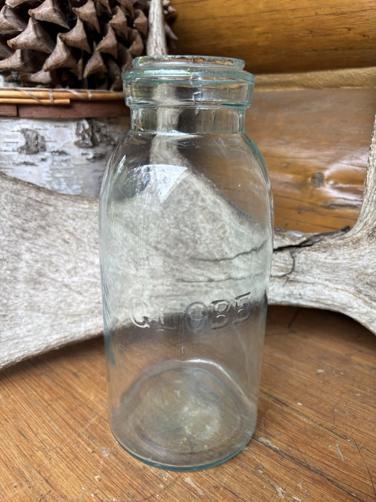 Vintage 1880’s GLOBE Aqua Glass Canning Jar Bottle 1.5 Quarts